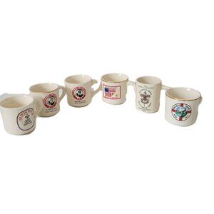 Vintage Lot of 6 Boy Scouts Of America Assorted Coffee Mugs/Cups Made In USA
